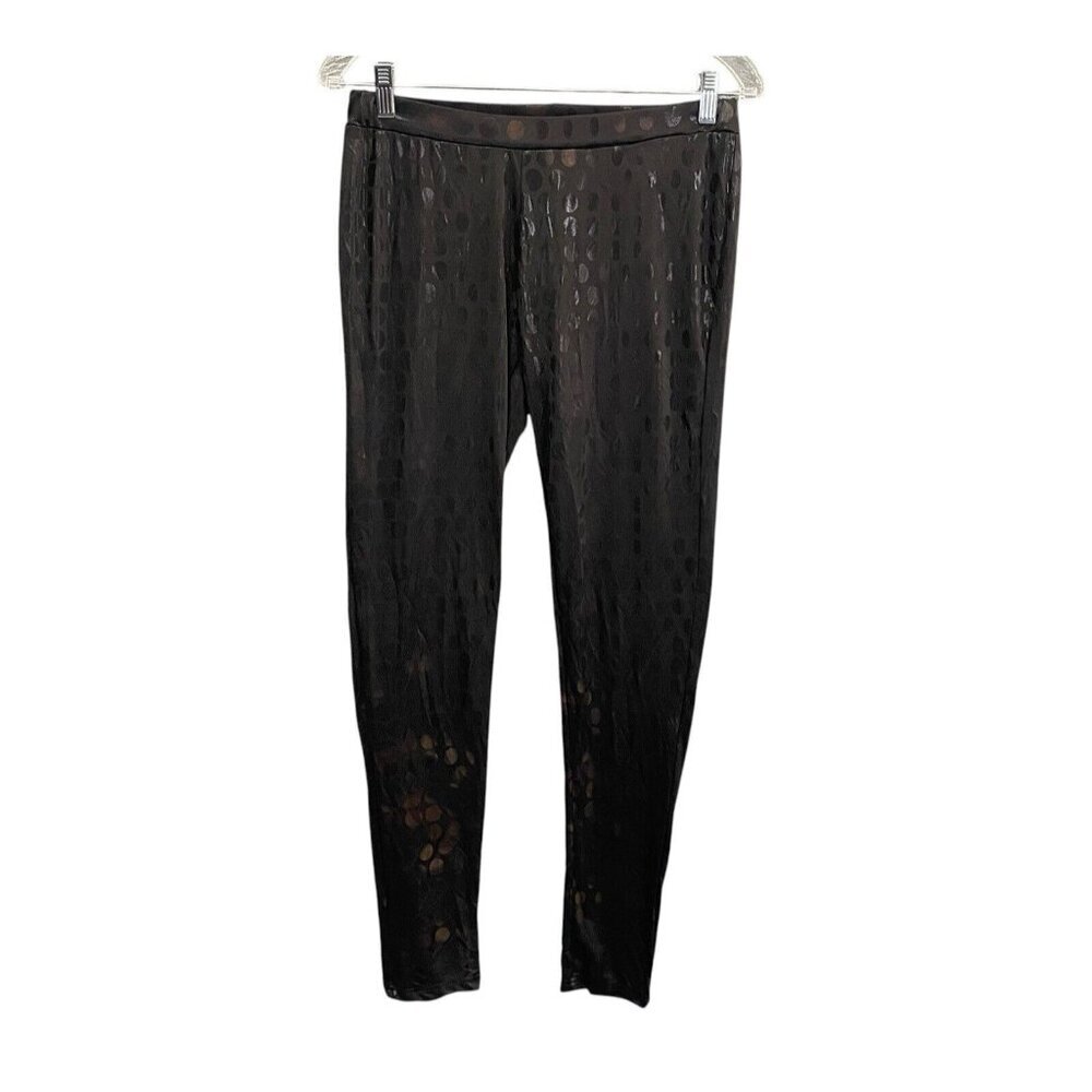 DECIBEL Women Leggings Sz L Black Gold Polka Dot Stretch Shiny Edgy‎ Urban 81-19